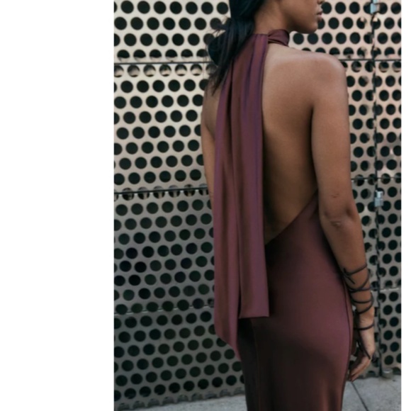 ZARA WOMAN NWT FW24 WINE SATIN EFFECT HALTER NECK LONG DRESS - Picture 2 of 10